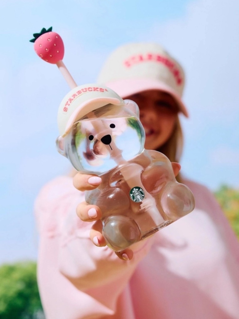 LIMITED EDITION! Starbucks Pink Bear Cup with Strawberry Straw - Bearista Cup 🍓